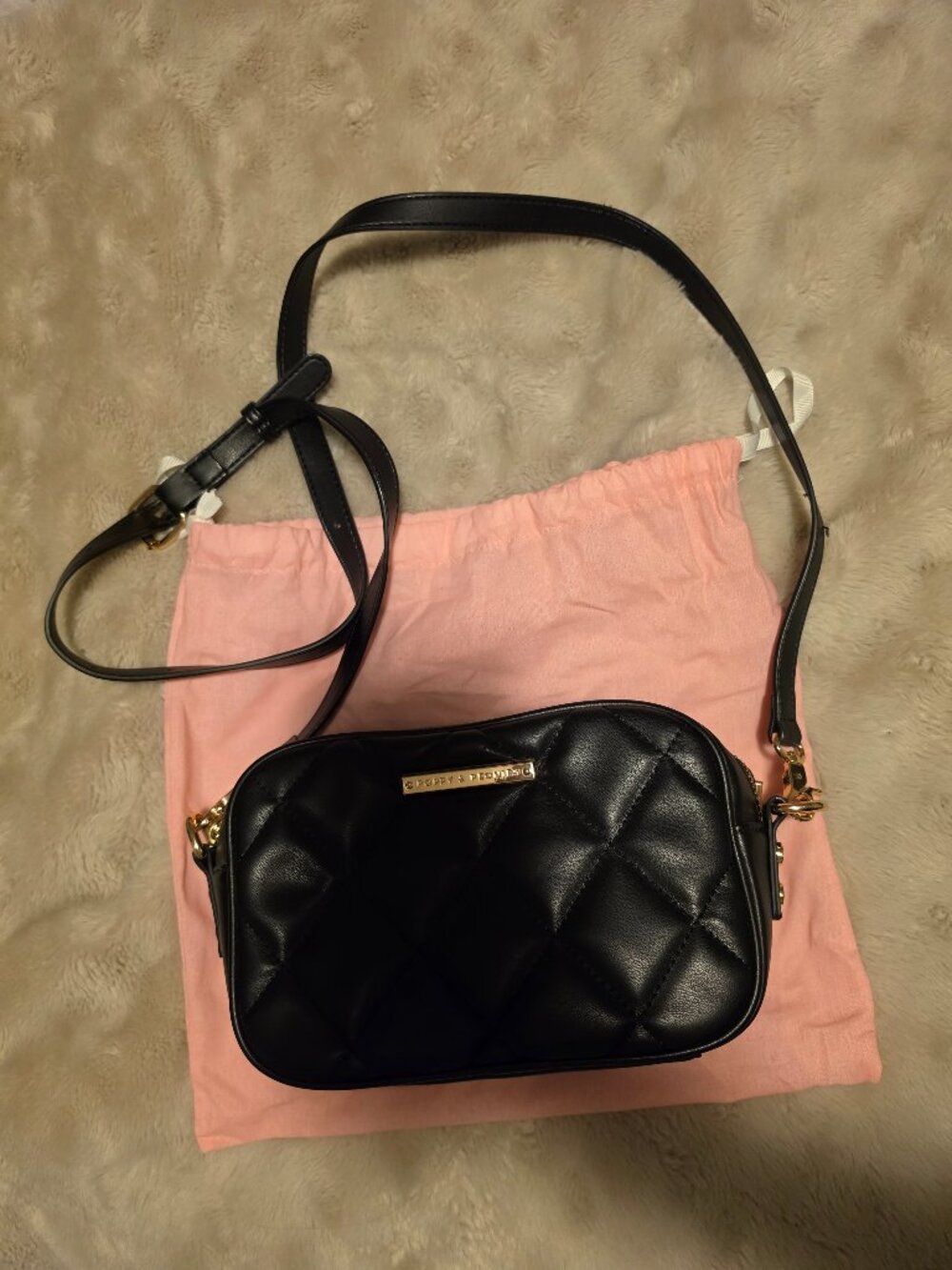 Poppy & Peonies Black Quilted Crossbody